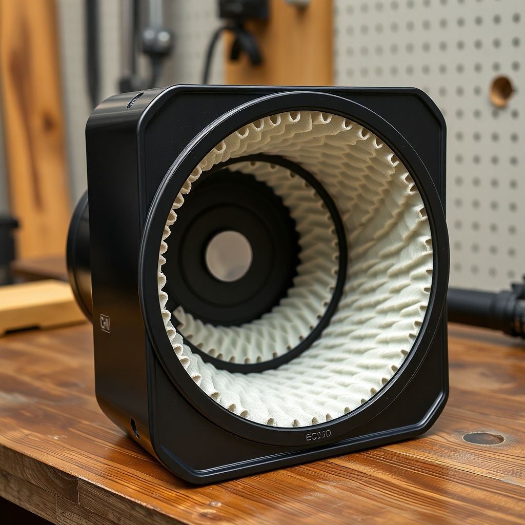 <clean photorealistic photo of an Echo CS-590 Timber Wolf air filter assembly showing the