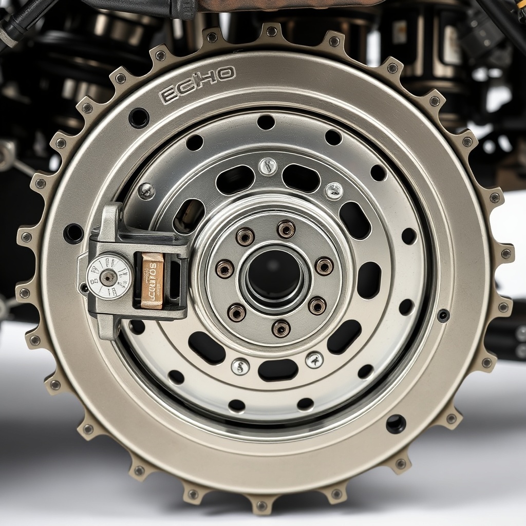 A clean photorealistic photo of the Echo CS-590 Timber Wolf's clutch side with the bar and