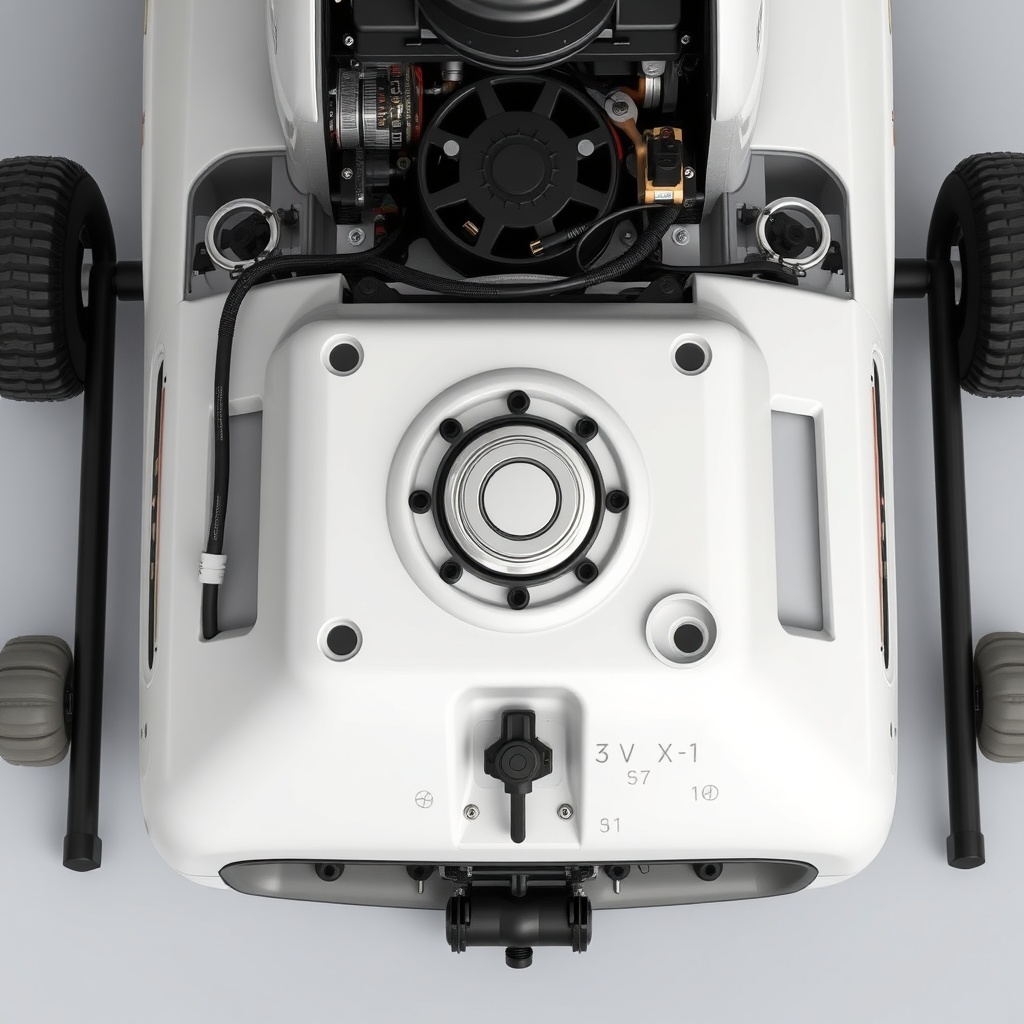 <A photorealistic overhead view showing the Echo CS-590 Timber Wolf with recoil starter re