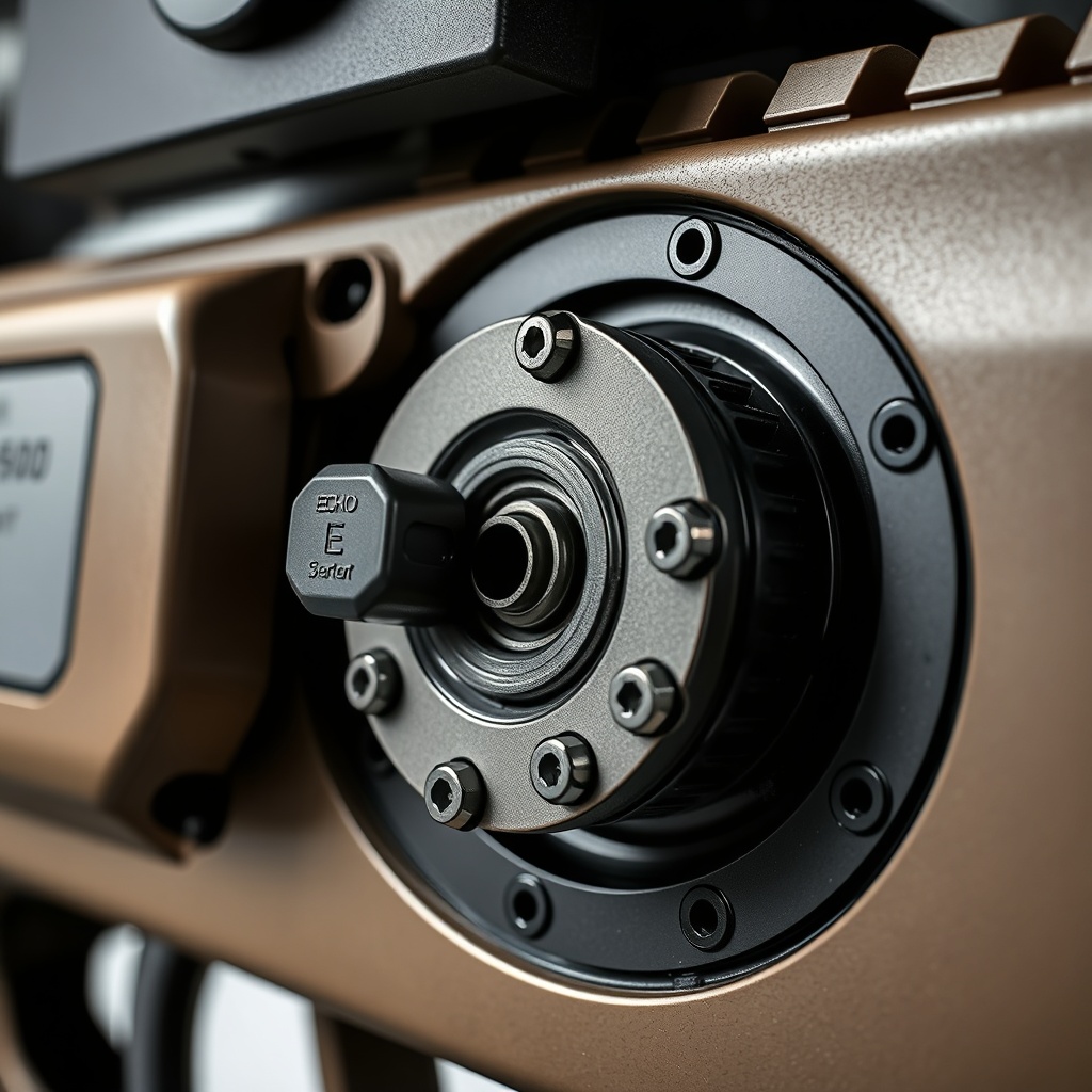 Close-up of a new recoil starter assembly being installed onto an Echo CS-590 Timber Wolf