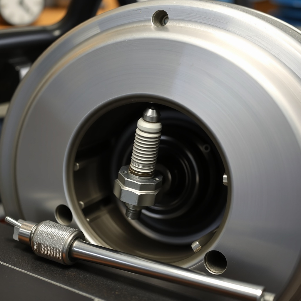 A photorealistic photo of a freshly installed spark plug in an Echo CS-590 Timber Wolf cyl