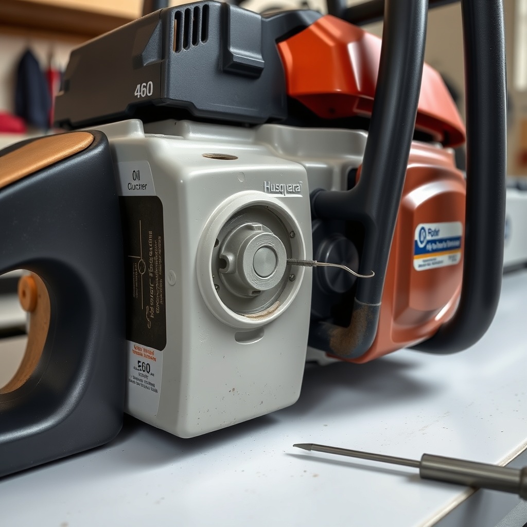 <clean photorealistic photo of a Husqvarna 460 Rancher with the bar removed