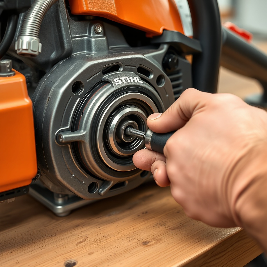 <clean photorealistic photo/illustration of a mechanic's hand using a clutch removal tool