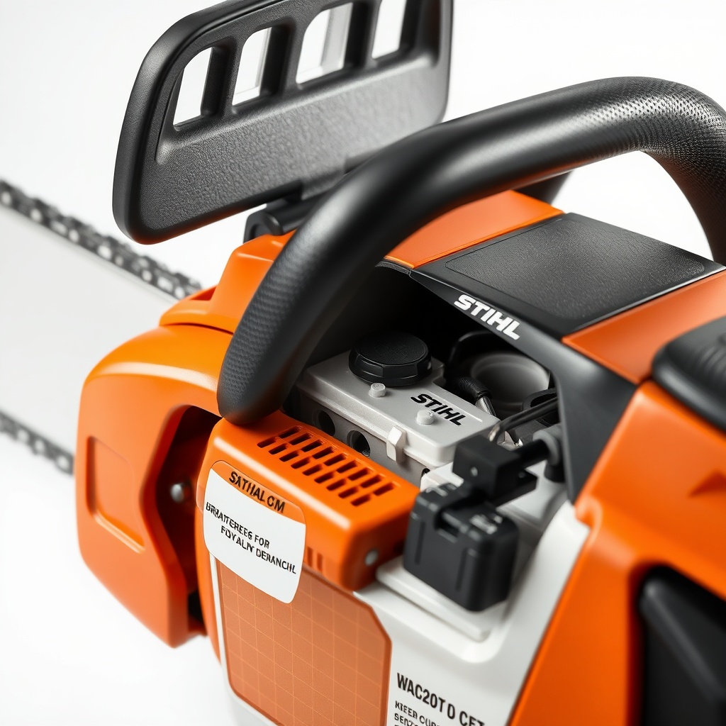 <clean photorealistic photo/illustration of a stihl ms 261 c-m chainsaw with fuel tank cap