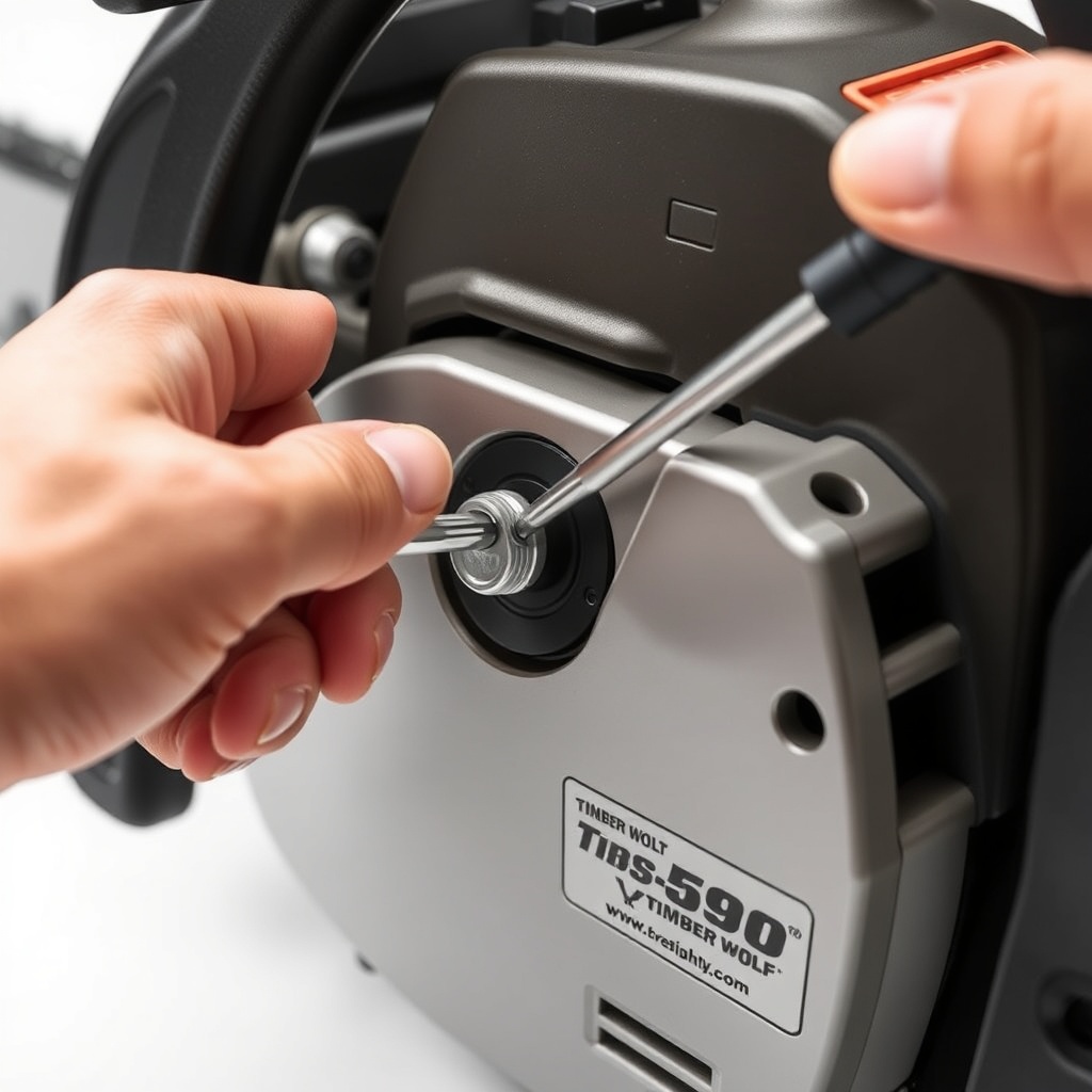 A close-up photorealistic photo of a hand using a flathead screwdriver to turn the oiler a