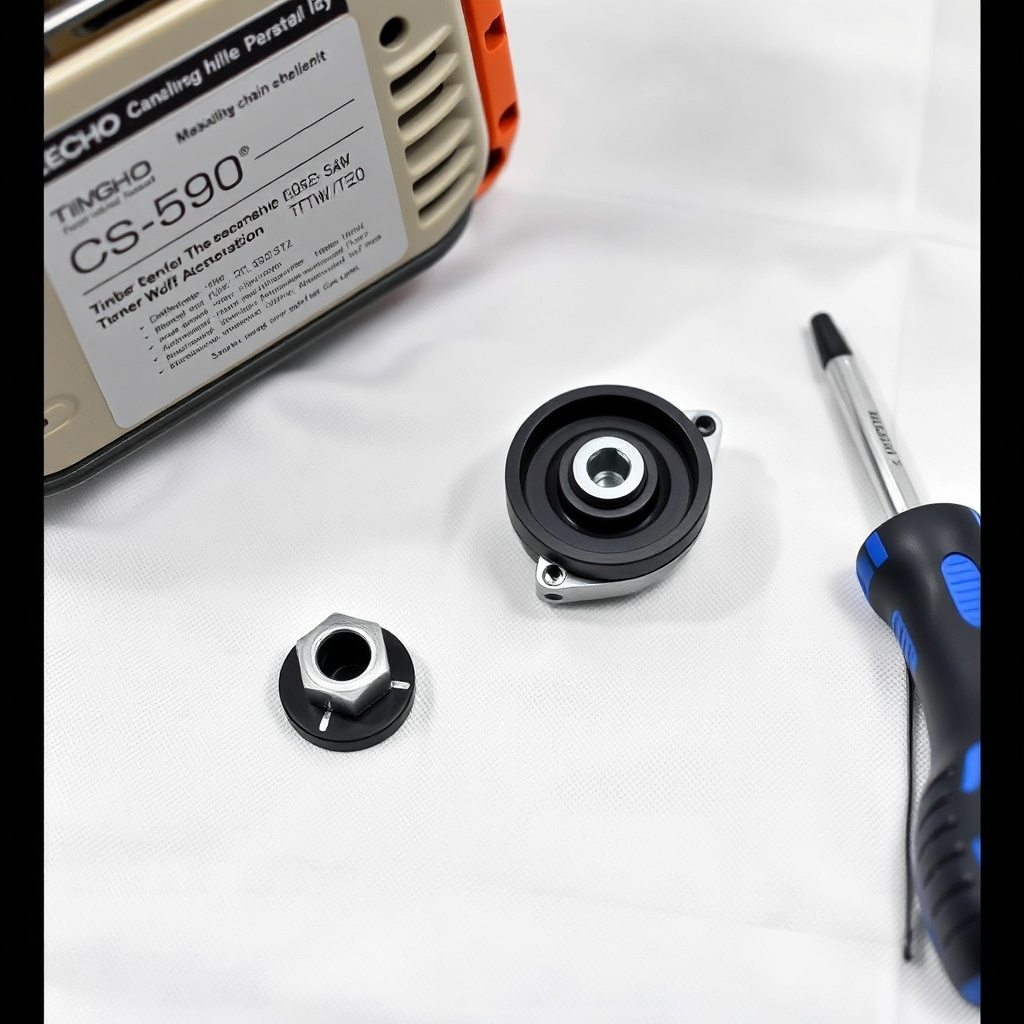 <Clean photorealistic photo showing an Echo CS-590 Timber Wolf chain tensioner assembly re