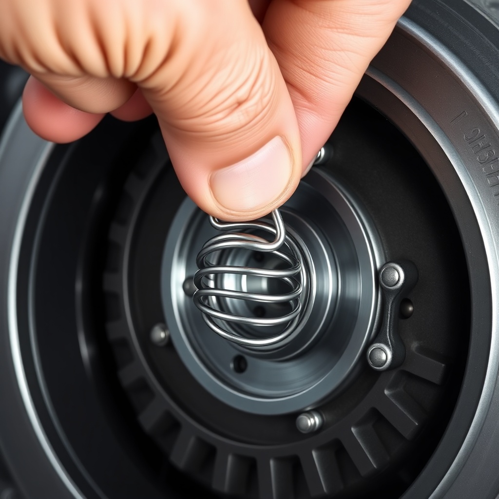 <clean photorealistic photo/illustration of hand installing a new clutch spring on Echo CS