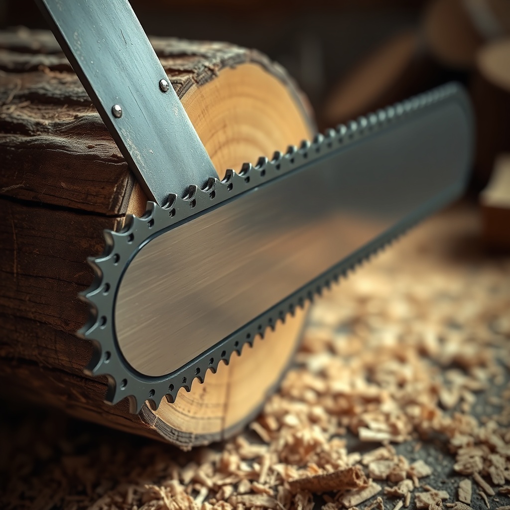 A clean photorealistic photo of a full chisel chain cutter showing its sharp square corner