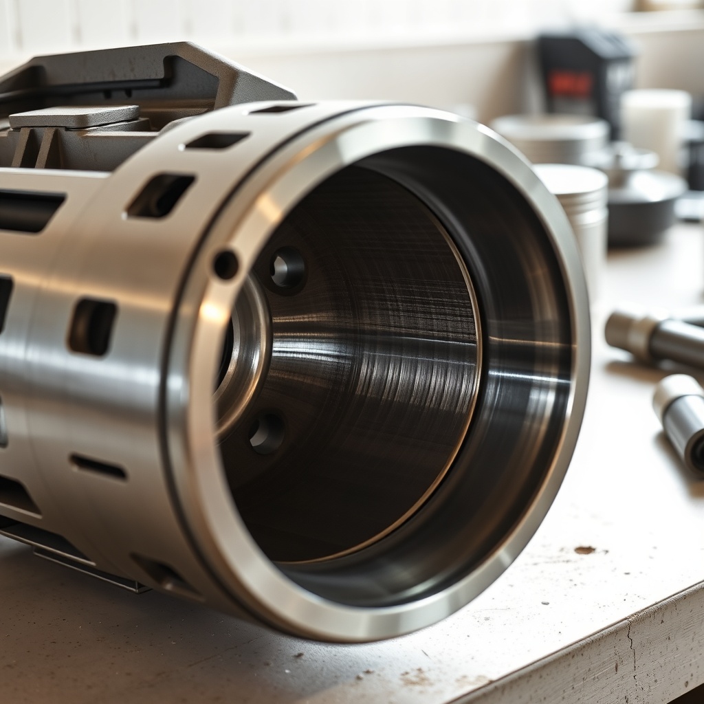 Close-up shot of a disassembled Echo CS-590 Timber Wolf cylinder showing deep vertical sco