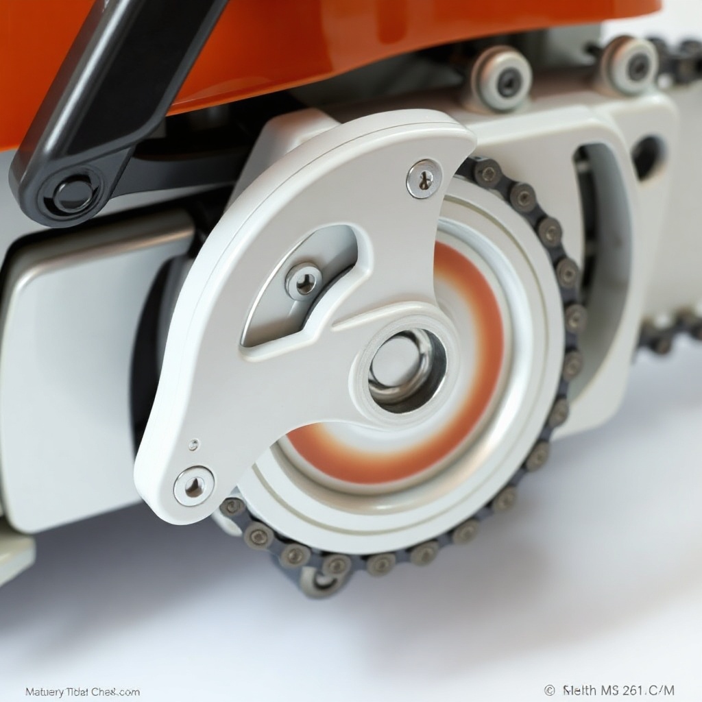<clean photorealistic photo/illustration of a Stihl MS 261 C-M chain brake assembly with t