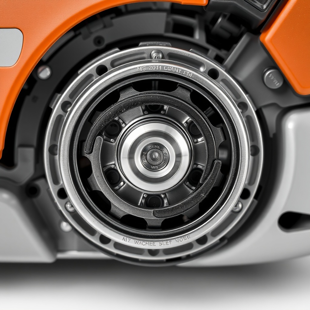<clean photorealistic photo/illustration of an open clutch cover on a Stihl MS 261 C-M